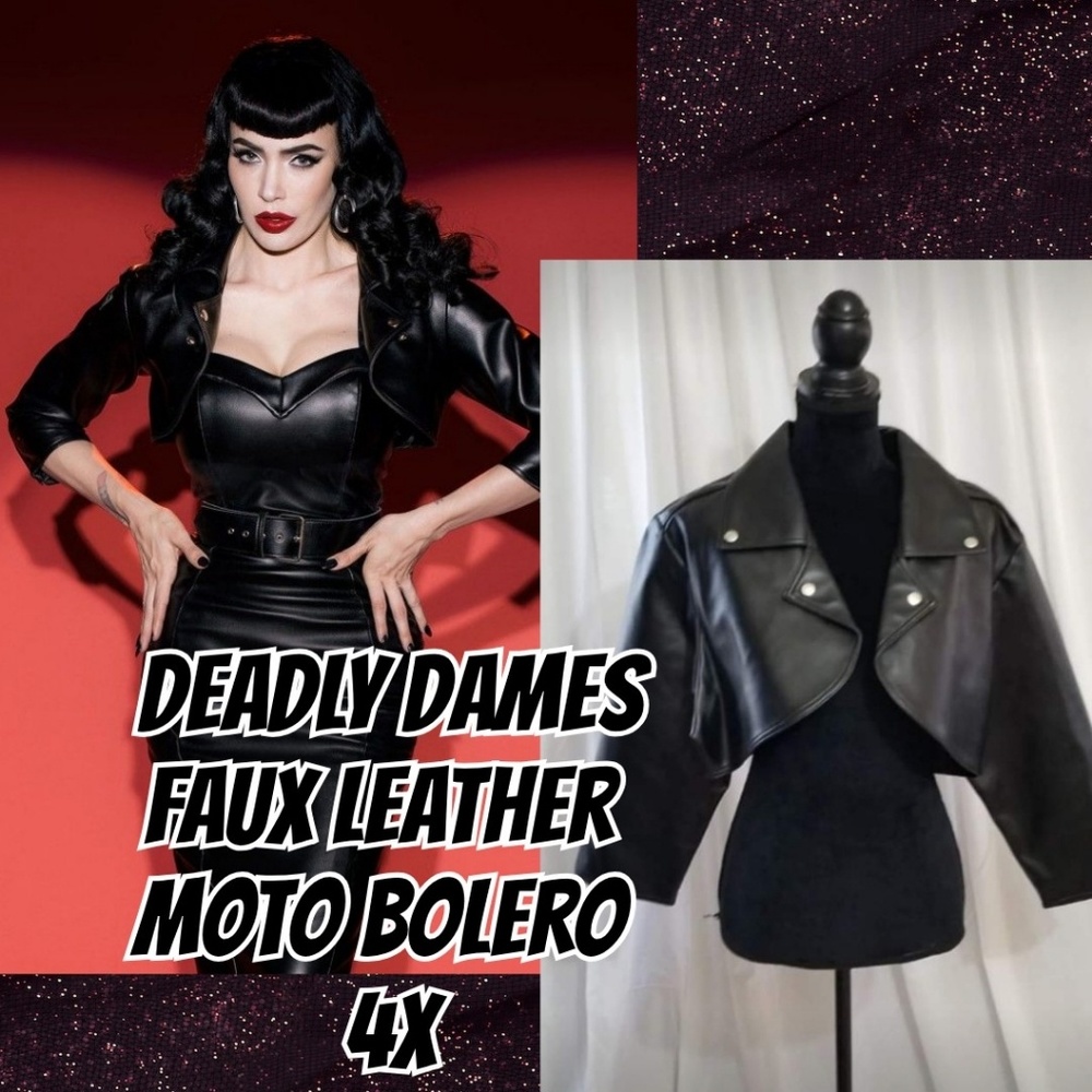 DEADLY DAMES faux leather moto bolero BLACK 4X